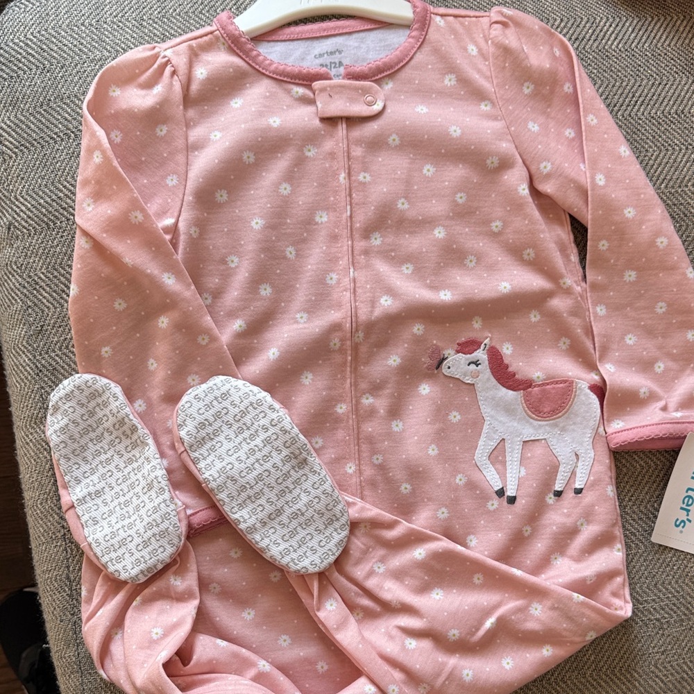 Carter's Pink Romper with Horse and Butterfly
